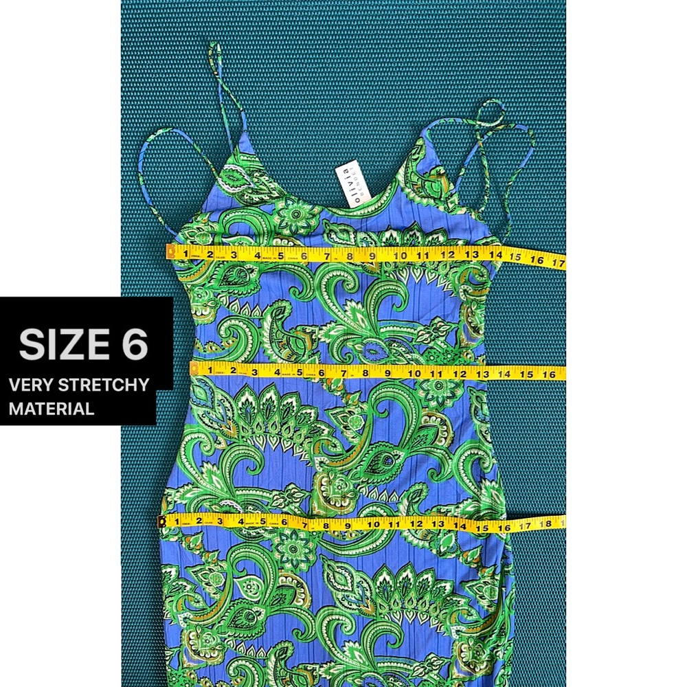 Alice + Olivia Delora Blue Green Paisley Spaghetti Strap Midi Dress - Picture 12 of 16